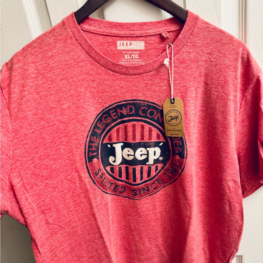Lucky Brand Jeep Spirit 1941 Cotton/Poly Blend Graphic Heather T-Shirt- Red, XL